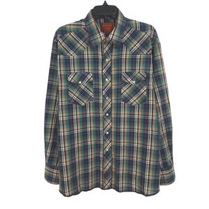 Rustler X-Long Tails Pearl Snap Western Shirt Best Fit XL Plaid Long Sleeve